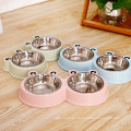 Desenvolto de aço inoxidável Pet Double Bowls